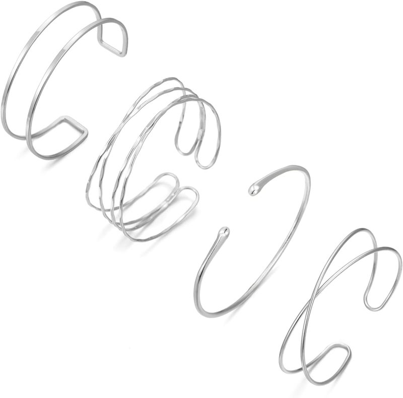 COLOYAN 4PCS Upper Arm Cuff Jewelry for Women, Arm Cuff Gold Silver, Minimalist Arm Cuff Bracelet, Adjustable Coil Armlet - Image 1